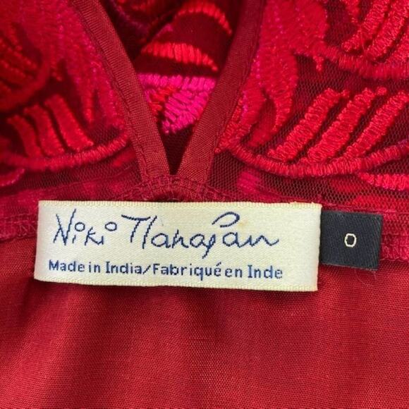 Anthropologie Niki Mahajan Sleeveless Embroidered Red Pink Lace High Neck Dress - Picture 5 of 7